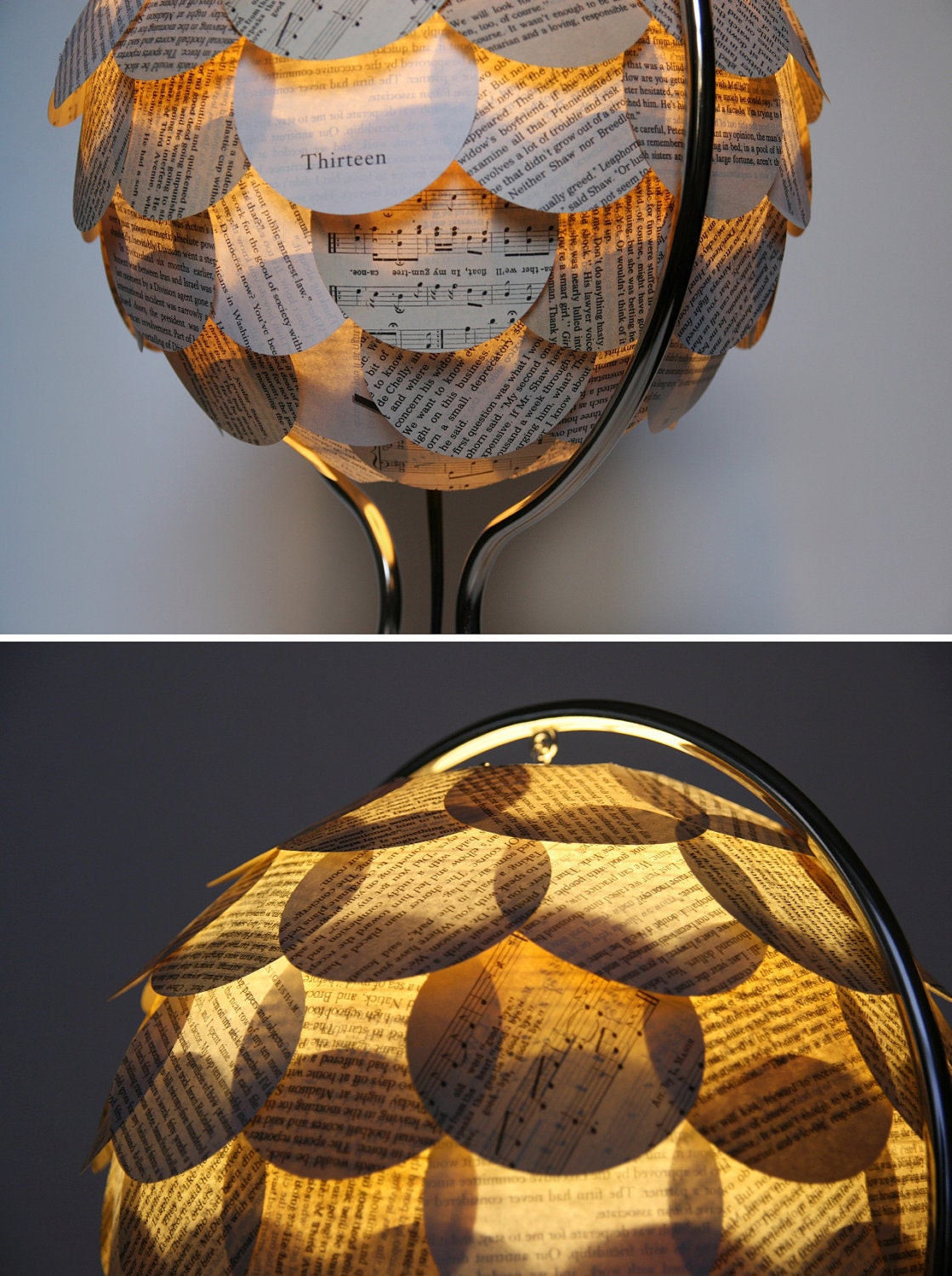 Mixed Book Table Light with Metal Stand - Paper Shingles Covered Artichoke Lantern Light