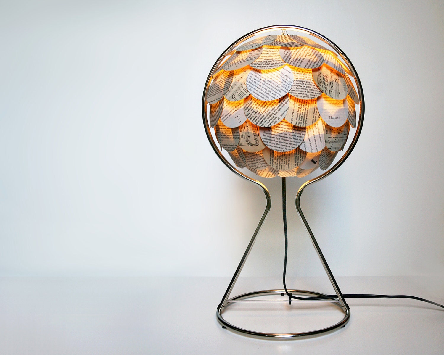 Mixed Book Table Light with Metal Stand - Paper Shingles Covered Artichoke Lantern Light