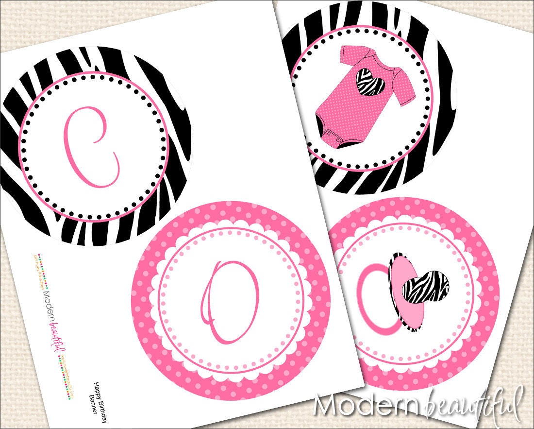 Zebra Baby Shower Banner Black and Hot Pink Zebra Chic Congratulations Printable Il_570xn
