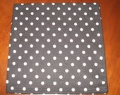 6 Lg. Dinner Napkins...Black with White Polka Dots...17 inches...Stitched Hems NOT Serged...FREE SHIPPING