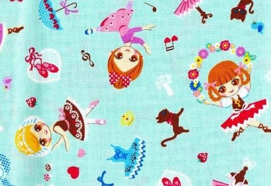 Japanese fabric Ballerina girls printed One yard blue color