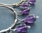 Sterling Silver Teardrop Wire Wrapped Earrings Dark Purple Amethyst Faceted Gemstones Elegant Beauty French Ear Wires