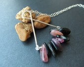 Mixed Tourmaline Fan Necklace Multicolored Modern Asian Spanish Influence Different Unique Sterling Silver Wire Wrapped Hammered Metal 