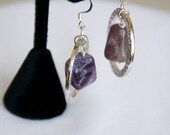 SALE: Large Silver Hoops with Amethyst Nugget Centers