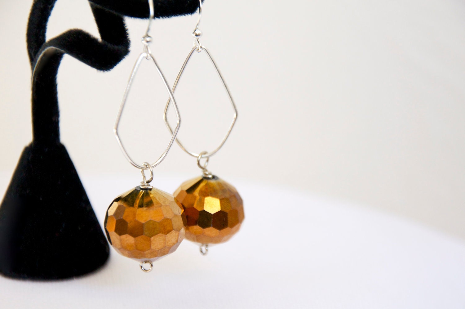 SALE: Funky Diamond Dangle Bronze Crystal Earrings