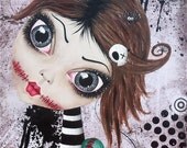 Big Eye Art Zombie Doll Art Print Signed Almost A Ghost by Lizzy Love apprx 11x14 ( Fantasy Spooky Cute )
