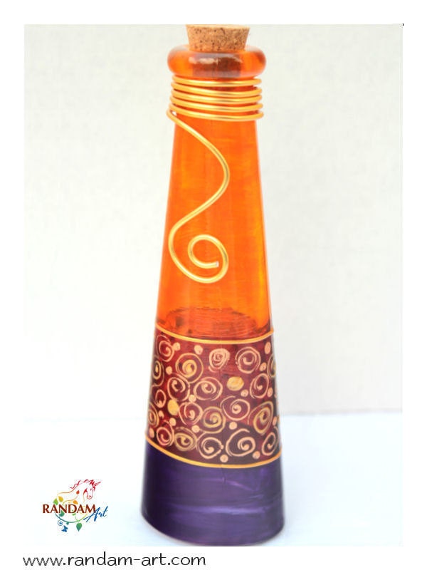 Painted Glass Bottle Reed Diffuser or Oil Lamp Candle with Purple Mulberry and Orange