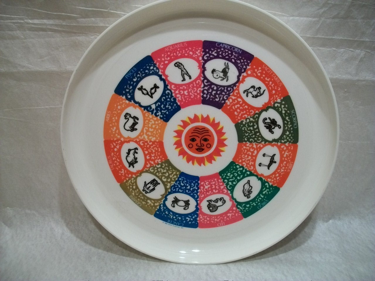 Vintage Zodiac 1969 Tray, Age of aquarius, Large Dish, Snack Tray, Deka Plastics, Zodiac Art