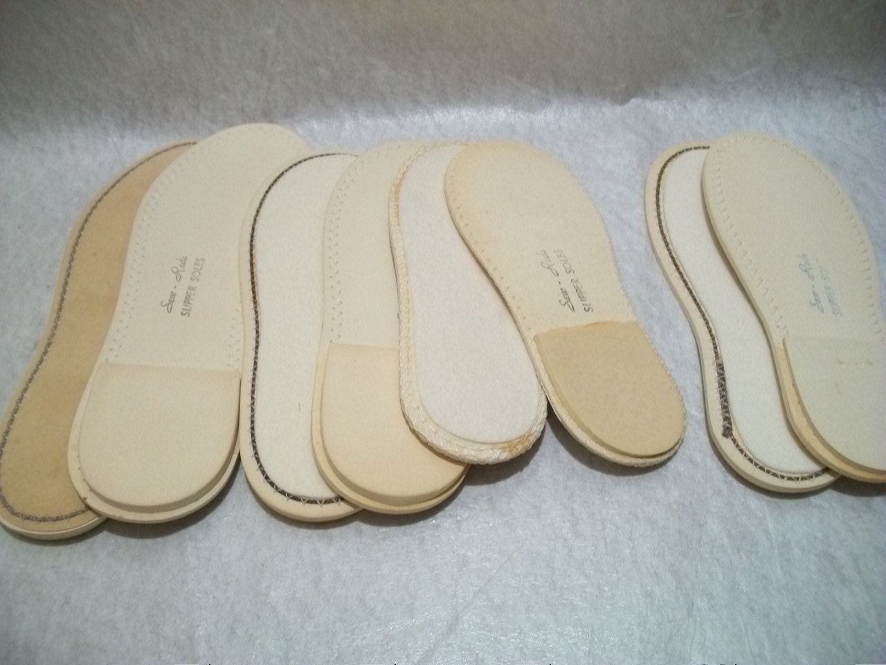 Vintage Slipper Soles, Slipper Craft, Shoe Making Supplies, by Sew Rede, Suede Leather, Set of 5 Pairs