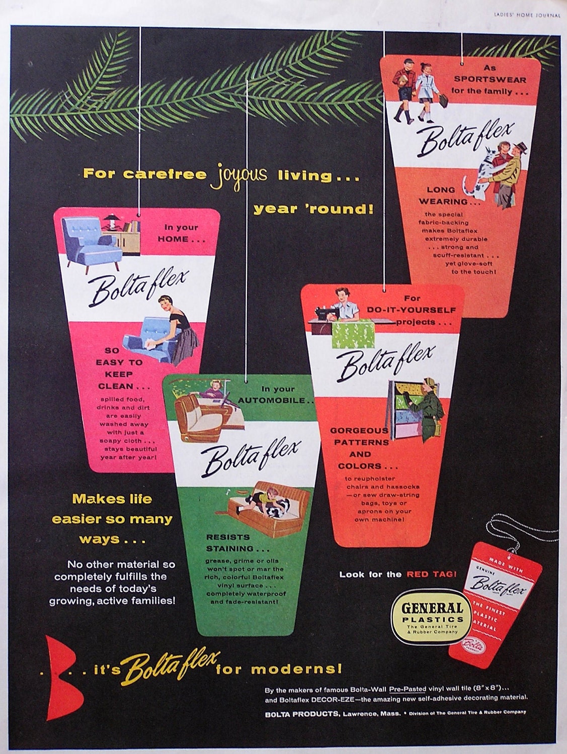 Vintage 1955 Ladies Home Journal Ad Boltflex Modern Textile Retro Graphics
