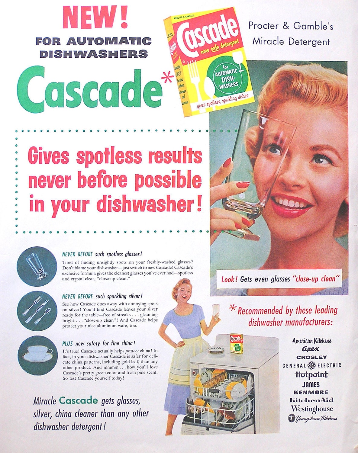 1955 Ladies Home Journal Cascade Detergent Full Page Color Ad Bright