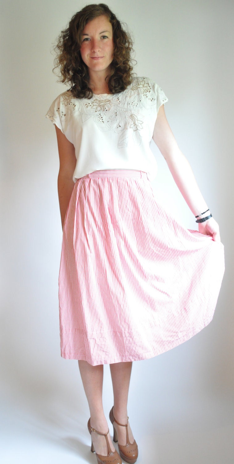 Medium Red and White Striped Midi Skirt