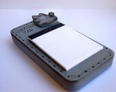 Cat Notepad Holder-Wood with Grey Tabby Cat