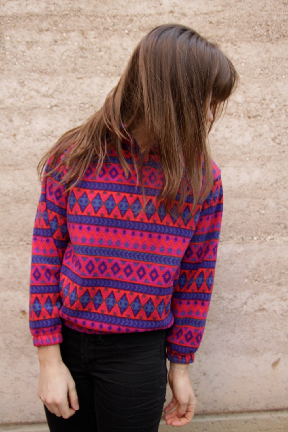 90s bright IKAT grunge FLEECE southwest style sweatshirt jacket