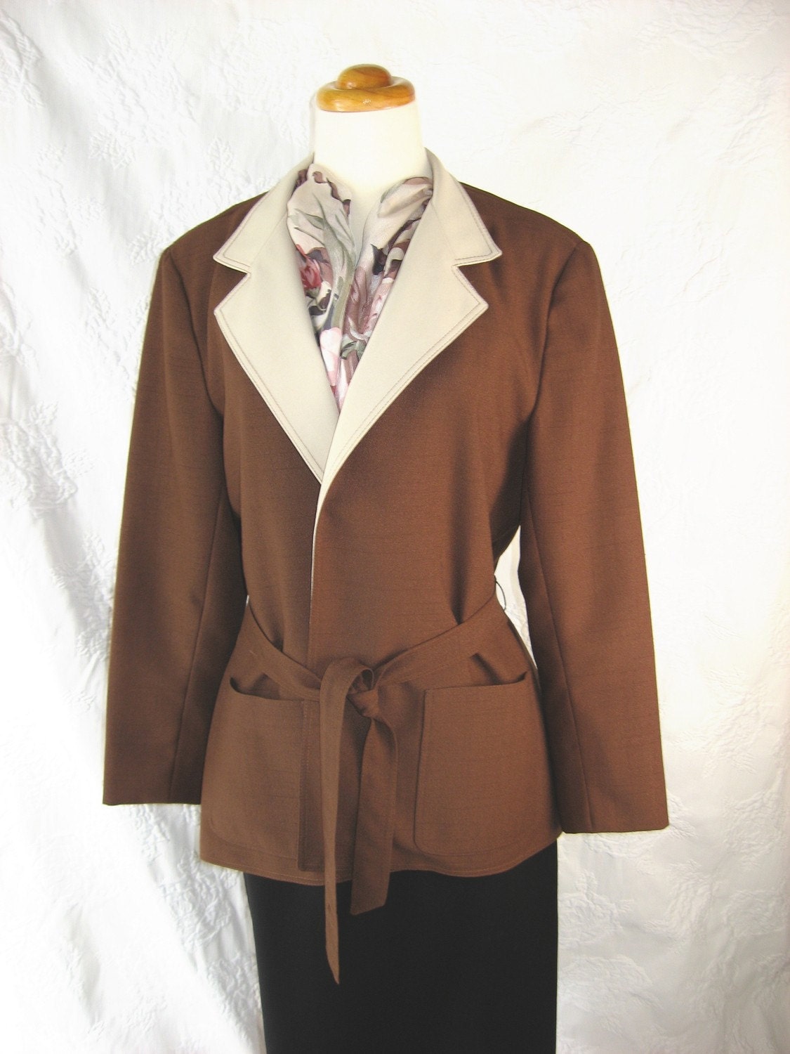 Vintage Adolph Schuman for LILLI ANN. Cocoa Brown Wrap Jacket w/belt. 1960s - early 1970s.