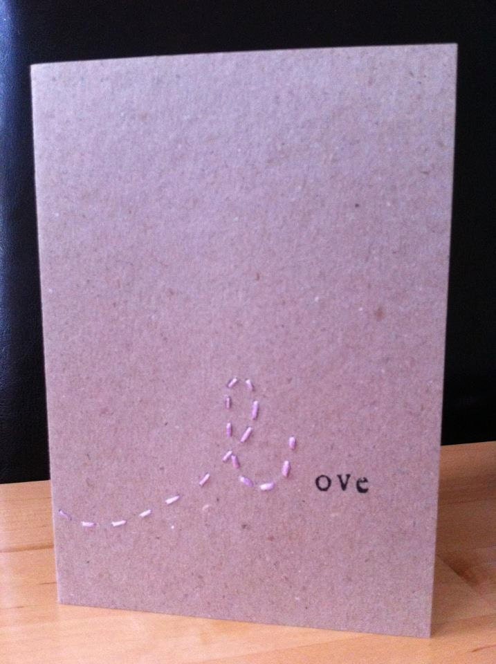 Stitched and stamped card - love
