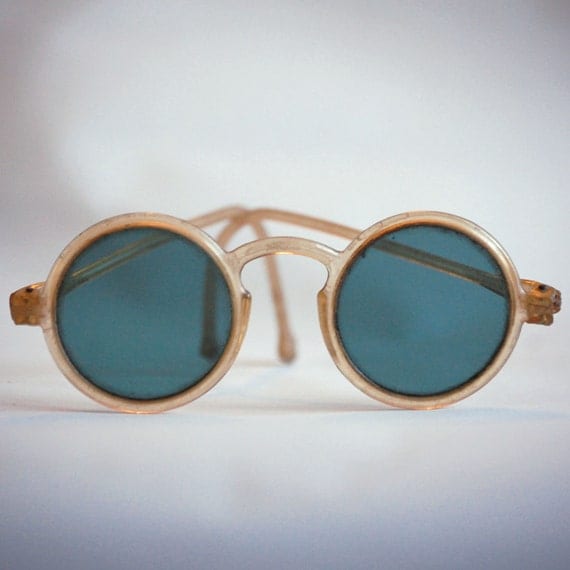 Round Antique Sunglasses with Translucent Plastic Frames, Vintage 1930s
