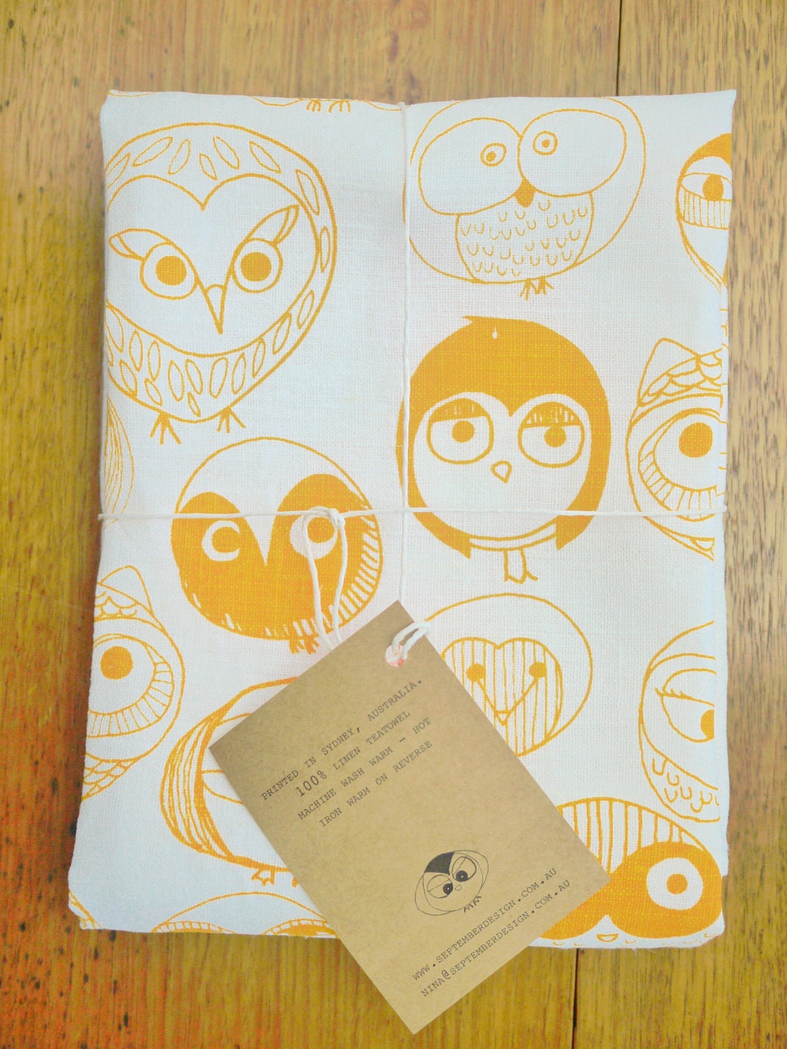 MOCHO Owl Printed Teatowel Yellow