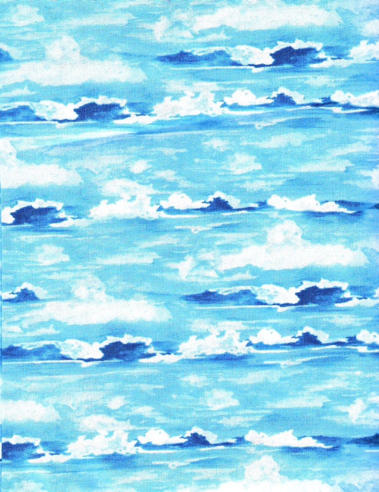 Blue Fabric White Ocean Waves Beach Fabric Fat Quarters - also BTY Cotton Quilting Fabric Craft Supplies YacketUSA