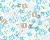 Blue Fabric Brown Baby Blocks Fabric Bear Hugs Fabric Fat Quarters - also BTY Quilting Crafting Cotton Fabric, Craft Supplies YacketUSA