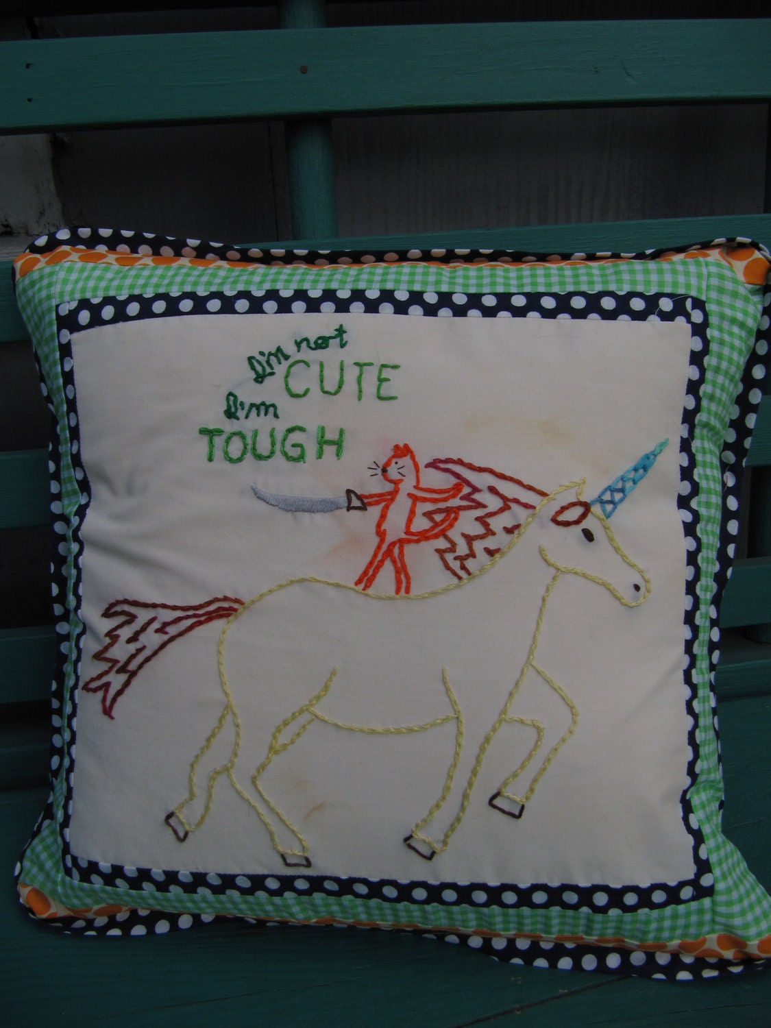 I'm not cute, I'm tough - Embroidered and Quilted Decorative Throw Pillow