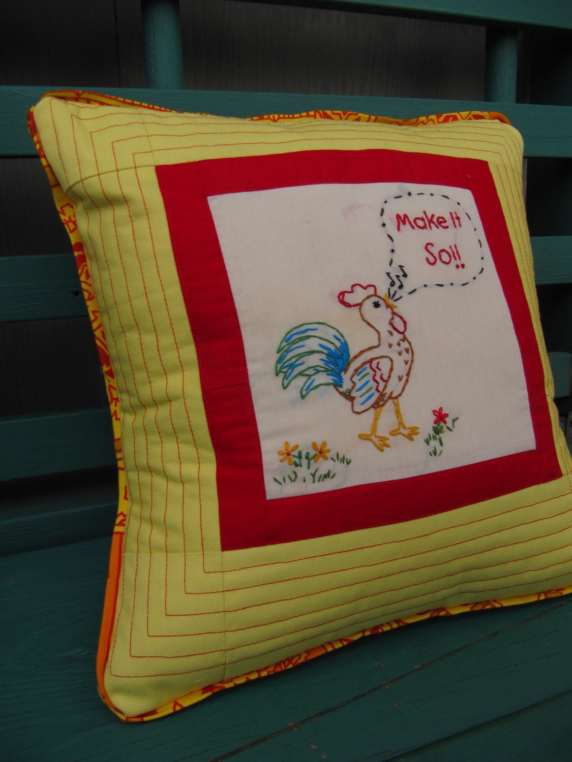 Make It So Rooster - Embroidered and Quilted Decorative Throw Pillow