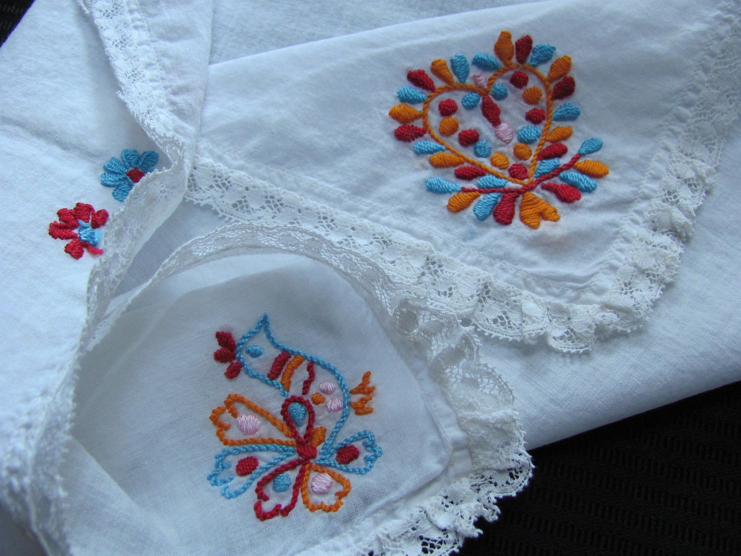 Beautiful Large Embriodered Vintage or Antique Hankie