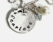 sterling silver hand stamped "Fearless" inspirational quote personalized necklace