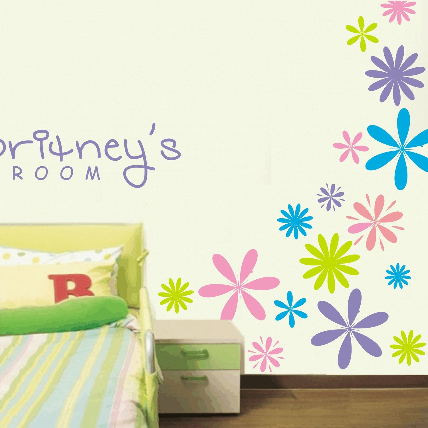 Multiple Flowers - 4 Colors - vinyl wall decals kids room nursery stickers bubbles polka dots