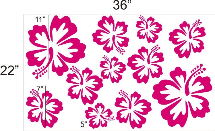 Hibiscus Flowers - 2 COLORS - vinyl wall decals kids room nursery stickers flowers