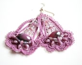 Raspberry Tatted Beaded Dangle Lacy Earrings