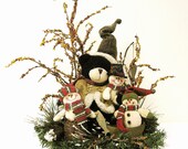 XL Christmas Floral Arrangement Bear and Snowmen Gone Fishing Centerpiece (approximately 17''h x 13''w 8'')