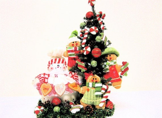 Christmas Arrangement  Snowman and Gingerbread Centerpiece Red Lime Green White 24Hx15Wx8D - SandyNewhartDesigns