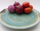Ceramic Serving Platter with Handles in Celadon Turquoise Handmade Pottery Platter