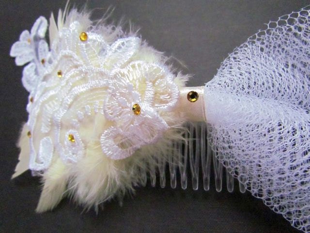 Feather Bow Facinator Comb