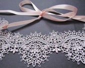 Vintage Style Hair Band - Lace with Rhinestones and Satin Ribbon
