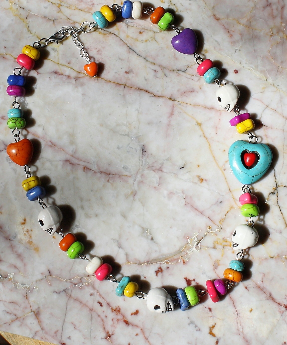 Day of the Dead  Dia de los Muertos Frida Kahlo Heart  Hobo Original Rainbow Nugget Turquoise Jewelry Sugar Skull  Necklace Atlanta