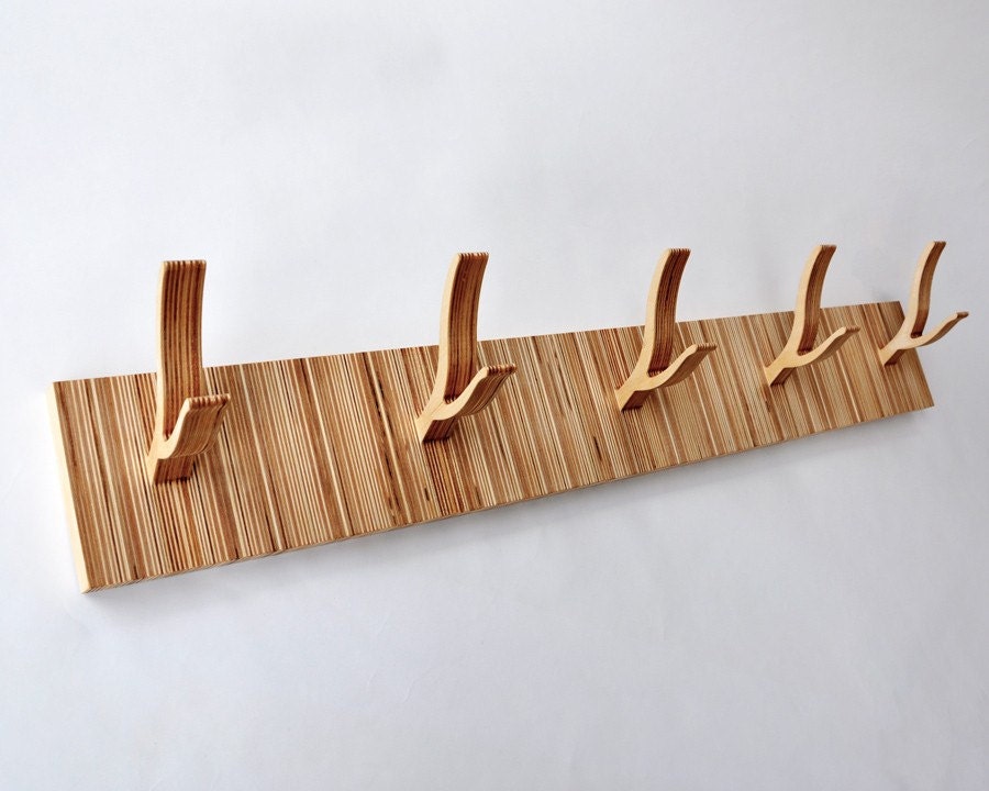 Wall Hooks, Modern Twig Coat Rack - 5-Peg TWIGGY series 'Straight and Narrow'