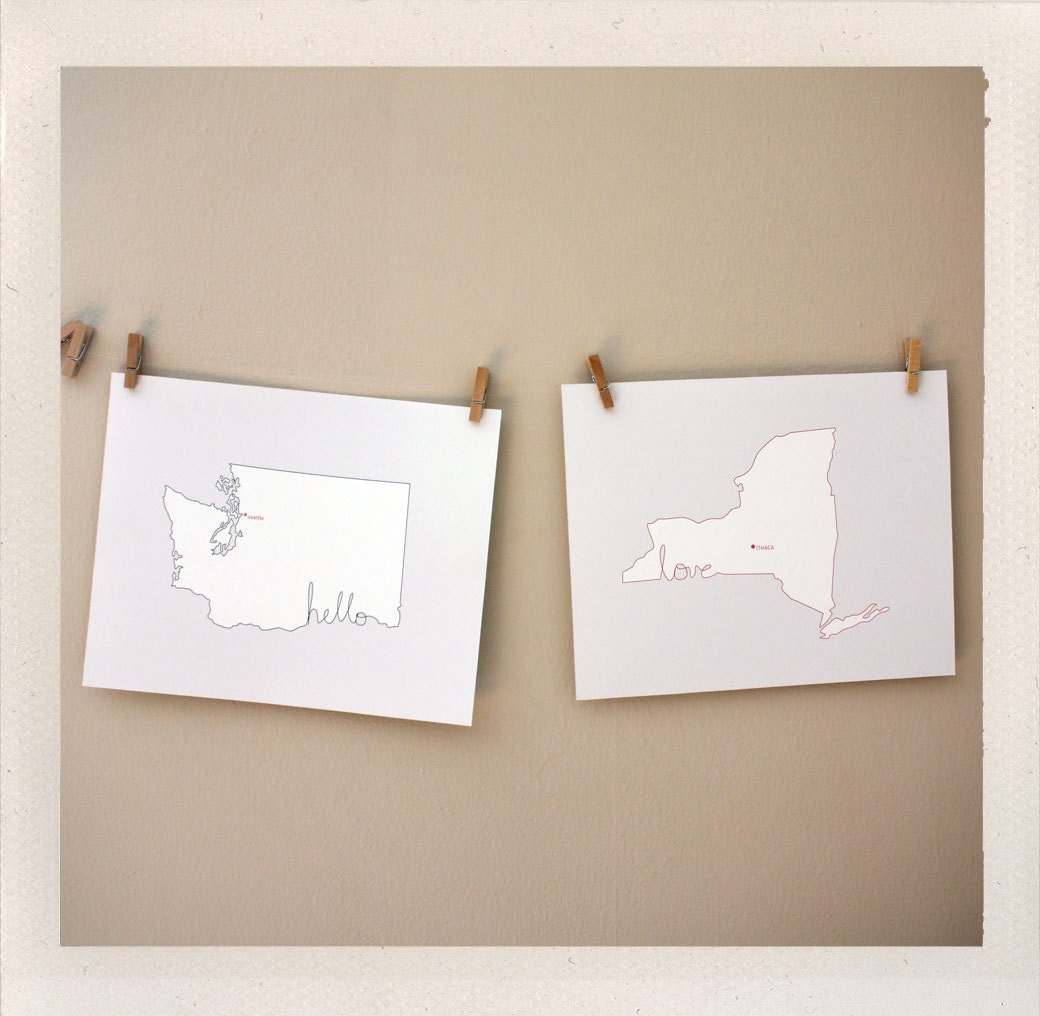 PICK TWO / hello, miss you, love / state salutations / custom 8x10 color print
