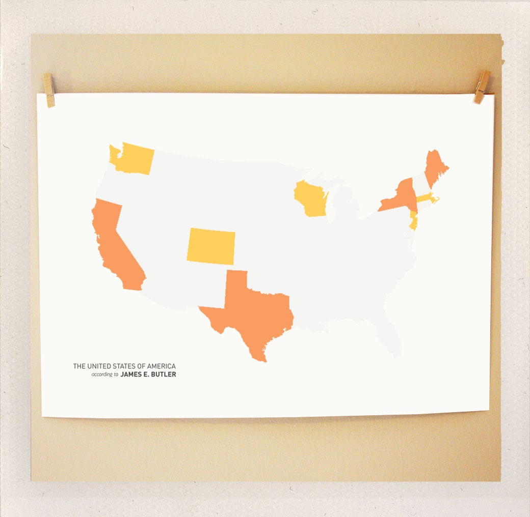 the world according to / united states of america / custom map / 13x19 color print