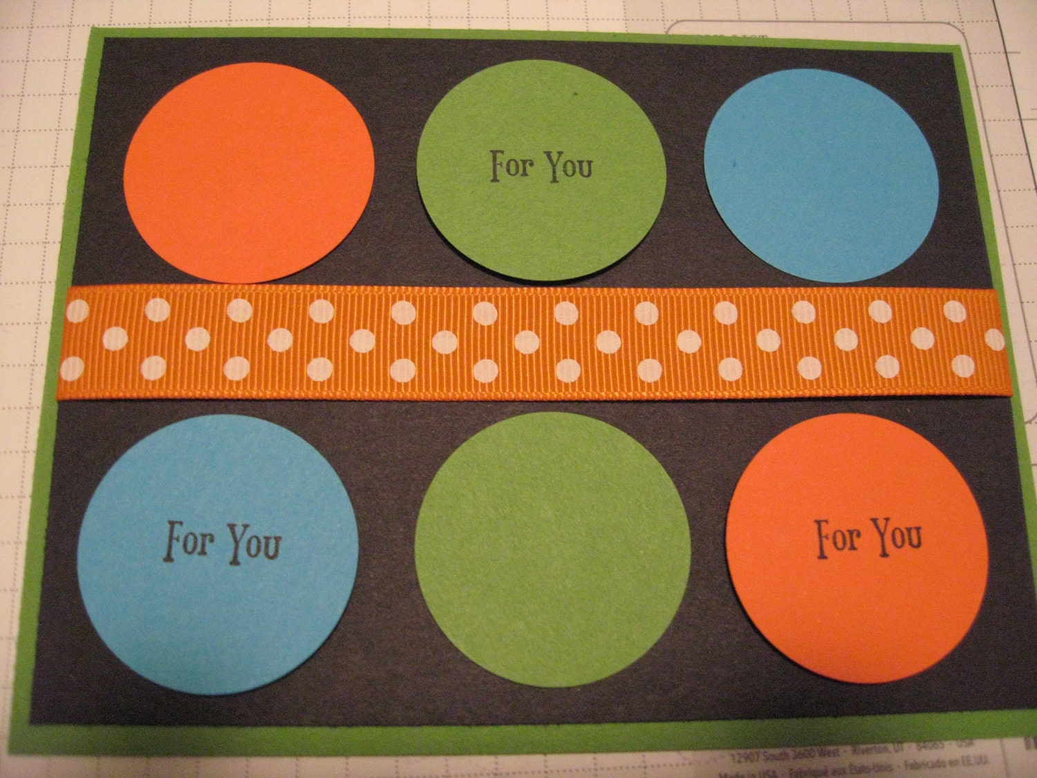 FREE SHIPPING - Black, Orange, Green, Blue Circles and Polka Dot Ribbon Greeting Card Kit - For You