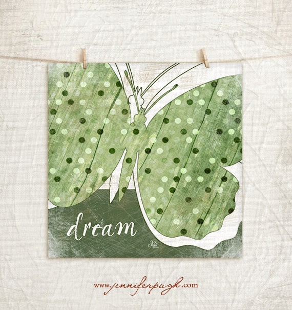 Green Whimsy Butterfly - Dream 12x12 Print