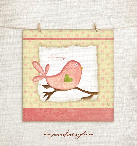 Spring - Love Bird - Pink  - 12x12 Art Print