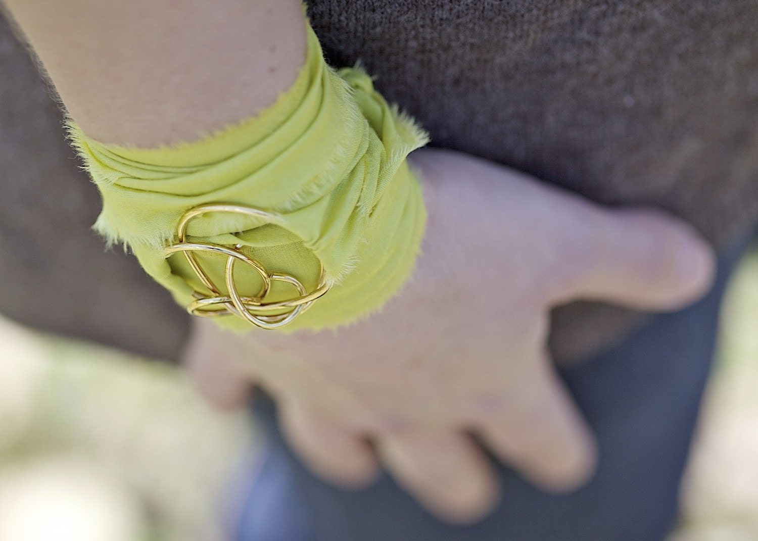 Brass Twist Wrap Bracelet - Lime