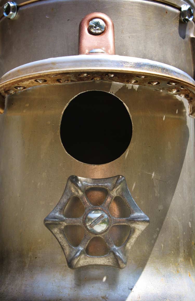 Birdhouse Bird house Repurposed Upcycled Aluminum Vintage Perculator Coffee Pot with Recycled Found Items OOAK