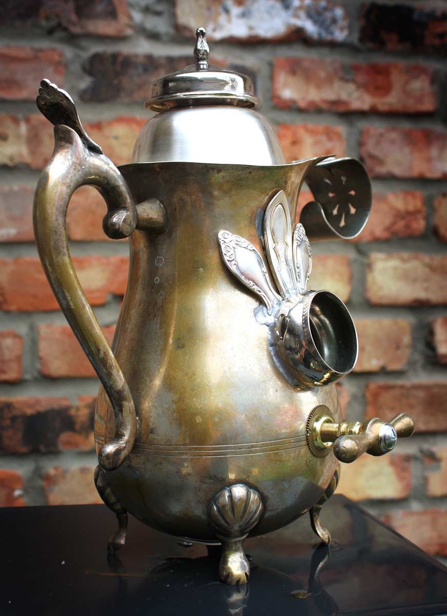 Birdhouse Bird house Repurposed Upcycled Total Custom Silverplate Teapot Pitcher with Found Objects Metal Recycled Objects OOAK