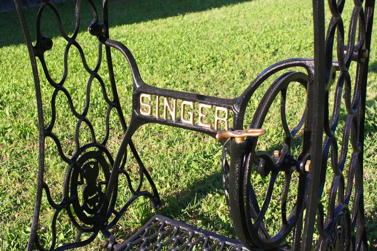 Yardstick Yard stick Upcycled Singer Sewing Machine Iron Base Console Hall Table of Recycled Found Objects