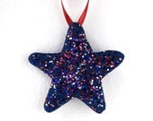 Unique Sugar Star Ornament Navy Blue Patriotic Glitters Hand Made Hope Unity July 4 Home Decor Memorial Day Gift Ideas Party Favors USA