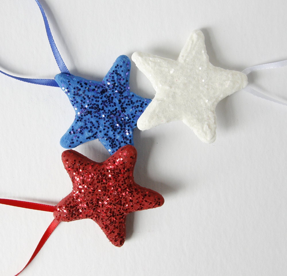Star Ornaments Set of 3 Handmade Patriotic UNIQUE Sugar Craft Hand Piped Hope Unity July 4 Memorial Day USA