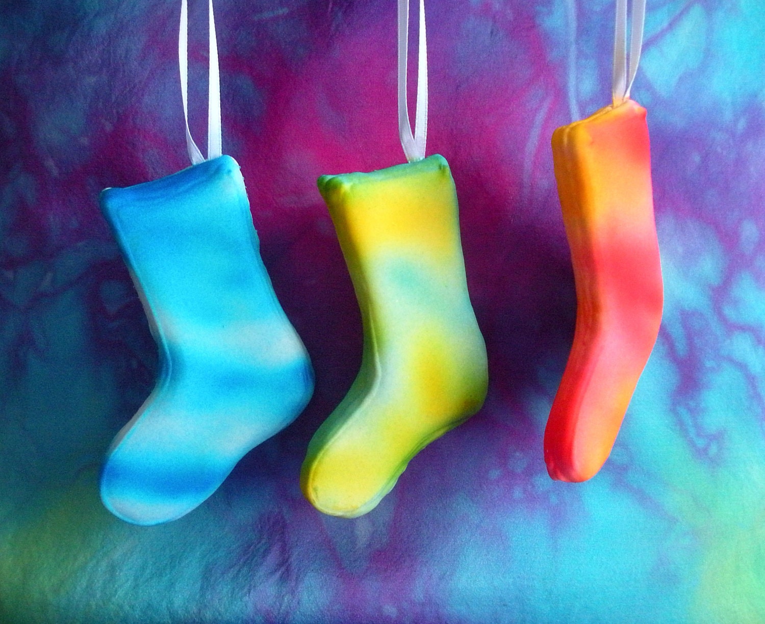 Stocking Sugar Ornaments Custom Hand Made Air Brush Painted Colorful Christmas Unique Gifts Under 60 Holiday Decor Set of 3